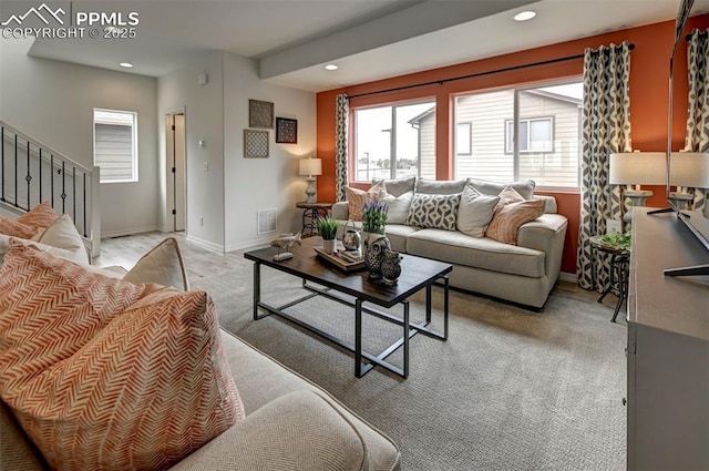 7367 Cornice Pt, Colorado Springs, CO 80923 - living area with stairway, recessed lighting, and baseboards