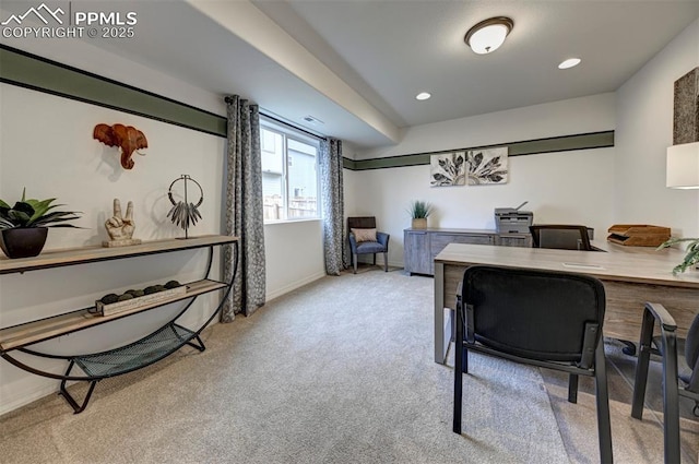 7367 Cornice Pt, Colorado Springs, CO 80923 - home office featuring carpet flooring, baseboards, and recessed lighting