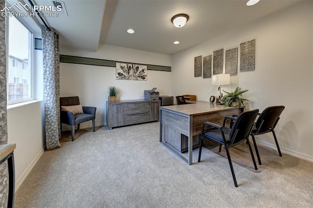 7367 Cornice Pt, Colorado Springs, CO 80923 - office with light carpet, baseboards, and recessed lighting