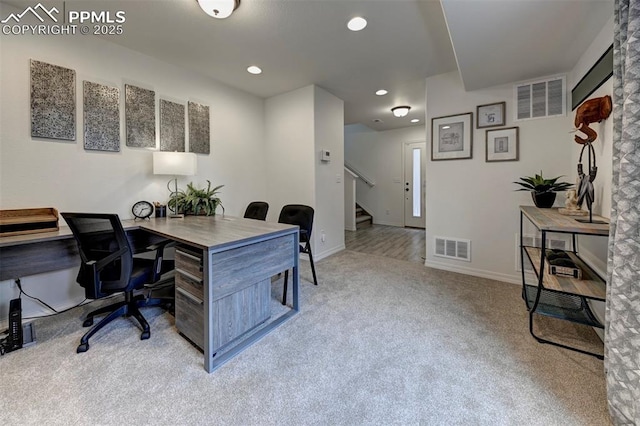 7367 Cornice Pt, Colorado Springs, CO 80923 - home office featuring carpet, baseboards, and recessed lighting