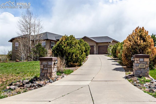 20097 Royal Troon Dr, Monument, CO 80132 - view of property hidden behind natural elements featuring concrete driveway and a garage