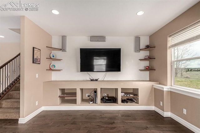 20097 Royal Troon Dr, Monument, CO 80132 - unfurnished living room with wood finished floors, recessed lighting, stairs, and baseboards