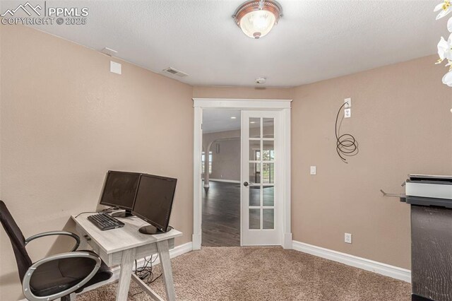 20097 Royal Troon Dr, Monument, CO 80132 - office area with french doors, carpet flooring, and baseboards