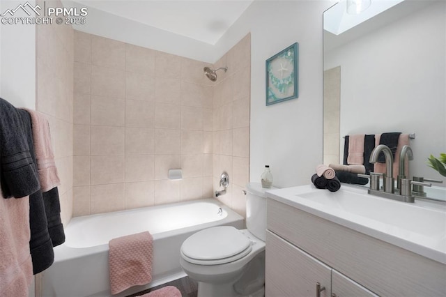full bath featuring toilet, shower / bath combination, and vanity
