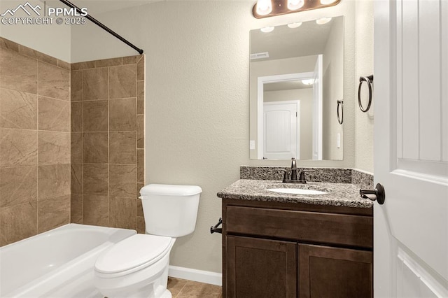 4479 Hessite Loop, Colorado Springs, CO 80938 - bathroom featuring toilet, vanity, a textured wall, shower / washtub combination, and baseboards