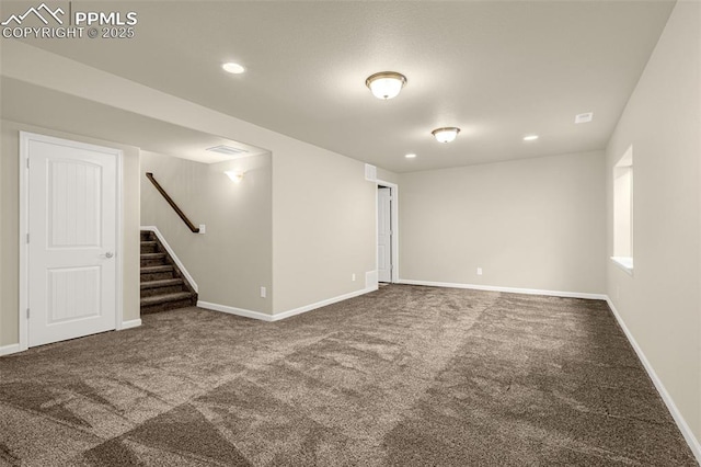 4473 Hessite Loop, Colorado Springs, CO 80938 - finished basement with carpet, baseboards, stairway, and recessed lighting