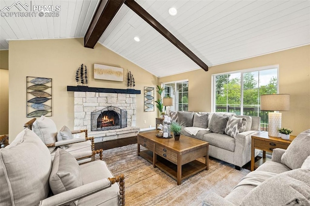 1308 Mesa Ave, Colorado Springs, CO 80906 - living area featuring light wood-type flooring, recessed lighting, and a stone fireplace