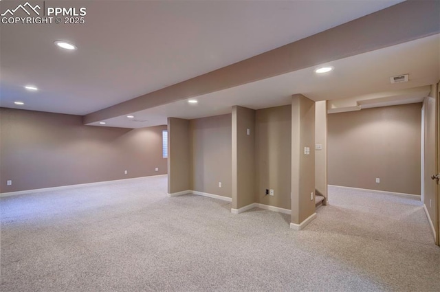 6726 Annanhill Pl, Colorado Springs, CO 80922 - finished below grade area with light carpet, recessed lighting, and baseboards