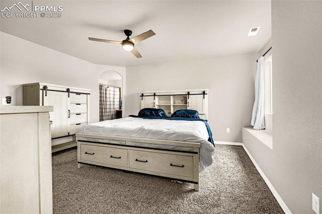 11081 Buckhead Pl, Fountain, CO 80817 - bedroom featuring dark carpet, a ceiling fan, and baseboards