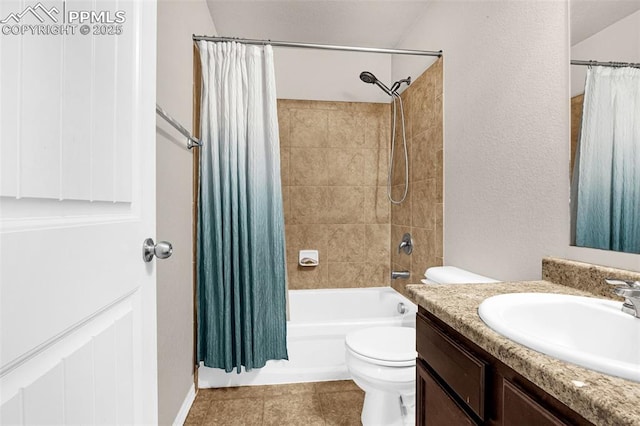 11081 Buckhead Pl, Fountain, CO 80817 - full bathroom with vanity, shower / tub combo, toilet, and tile patterned floors