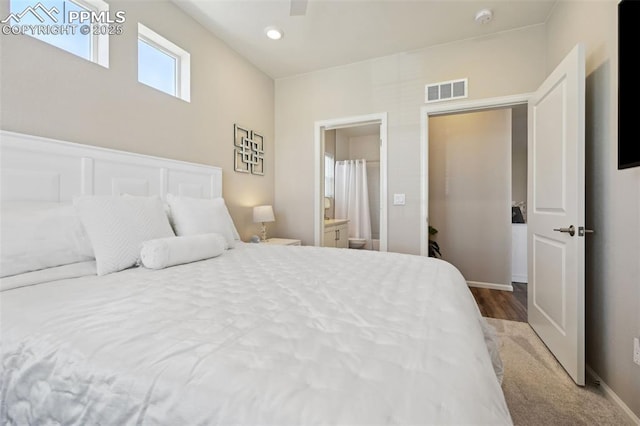 5932 Torrisdale Vw, Colorado Springs, CO 80927 - bedroom featuring ensuite bathroom, baseboards, a ceiling fan, and recessed lighting