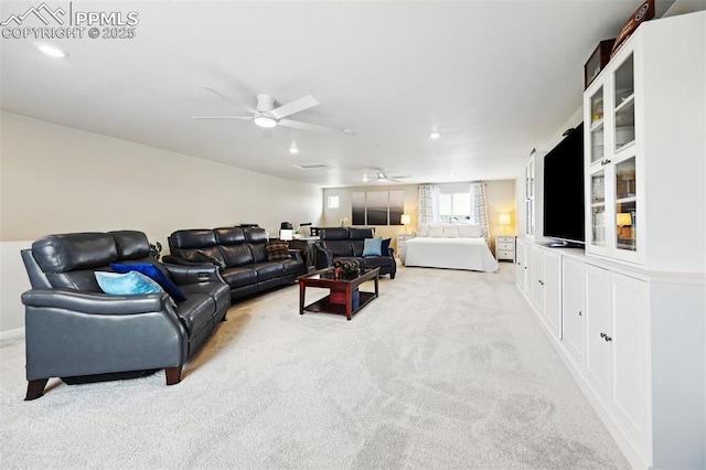 5932 Torrisdale Vw, Colorado Springs, CO 80927 - living room with ceiling fan, light carpet, and recessed lighting