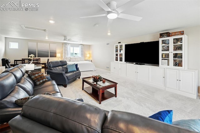 5932 Torrisdale Vw, Colorado Springs, CO 80927 - carpeted living room featuring ceiling fan and recessed lighting