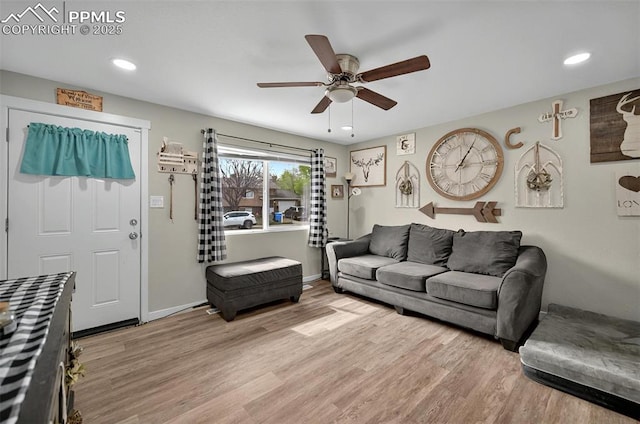 1033 Mt Werner Cir, Colorado Springs, CO 80905 - living area featuring a ceiling fan, light wood-style flooring, recessed lighting, and baseboards