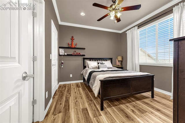 10282 Mt Lincoln Dr, Peyton, CO 80831 - bedroom with baseboards, light wood-type flooring, crown molding, and a ceiling fan