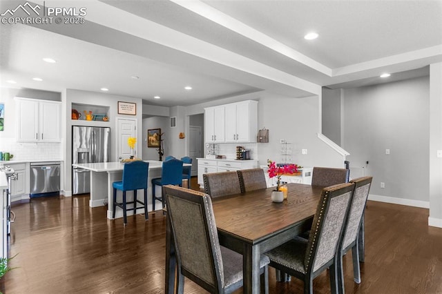 8674 Tranquil Knoll Ln, Colorado Springs, CO 80927 - dining room with dark wood-style floors, baseboards, and recessed lighting