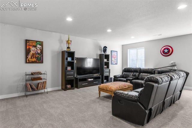 8674 Tranquil Knoll Ln, Colorado Springs, CO 80927 - carpeted living room with recessed lighting, a textured ceiling, and baseboards