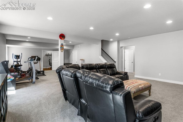 8674 Tranquil Knoll Ln, Colorado Springs, CO 80927 - cinema room featuring carpet, recessed lighting, and baseboards