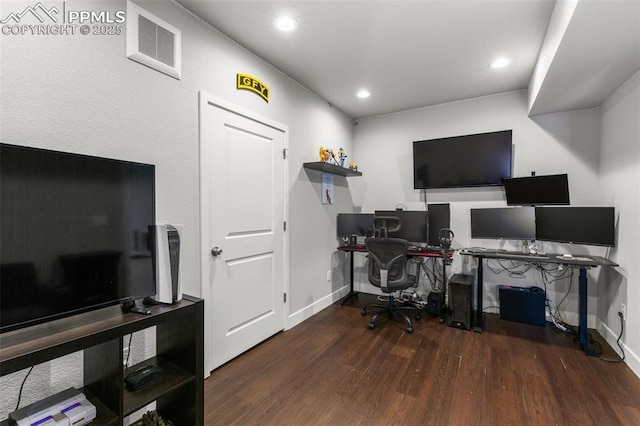 8674 Tranquil Knoll Ln, Colorado Springs, CO 80927 - office area featuring wood finished floors, baseboards, and recessed lighting