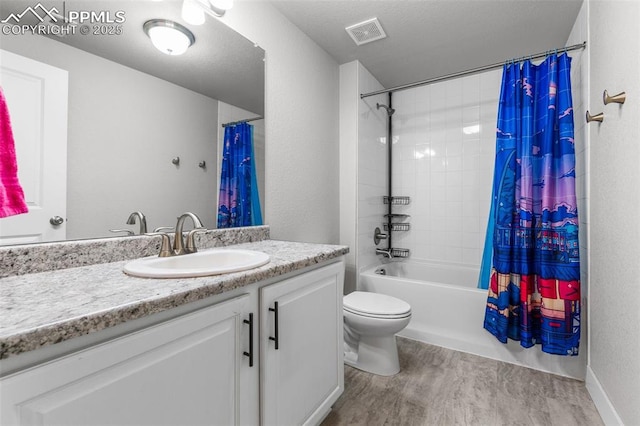 8674 Tranquil Knoll Ln, Colorado Springs, CO 80927 - full bathroom with vanity, toilet, shower / tub combo, and wood finished floors