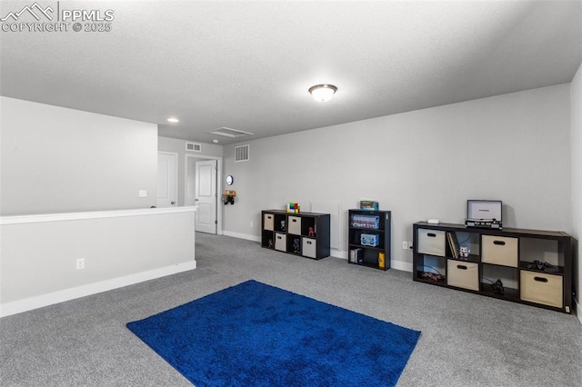 8674 Tranquil Knoll Ln, Colorado Springs, CO 80927 - exercise area with carpet flooring, baseboards, attic access, a textured ceiling, and recessed lighting