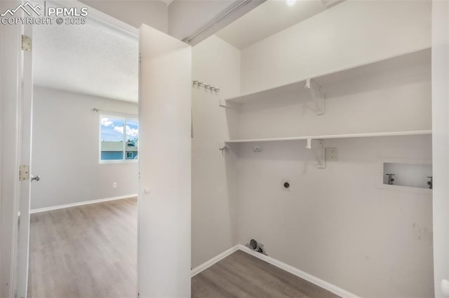 1223 Soaring Eagle Dr, Colorado Springs, CO 80915 - clothes washing area with hookup for a washing machine, wood finished floors, baseboards, and electric dryer hookup