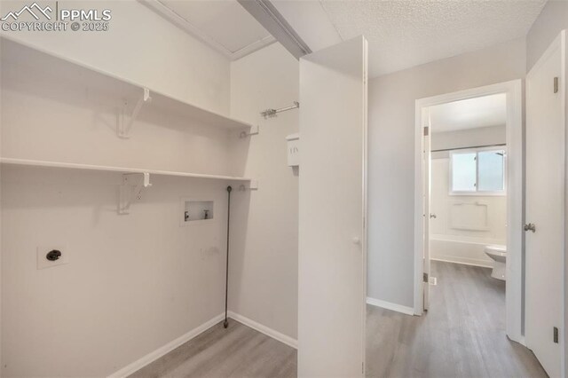 1223 Soaring Eagle Dr, Colorado Springs, CO 80915 - clothes washing area with washer hookup, light wood finished floors, hookup for an electric dryer, and baseboards