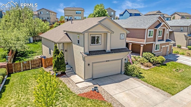 8290 Meadowcrest Dr, Fountain, CO 80817 - view of front of home with a garage, a residential view, concrete driveway, and roof with shingles