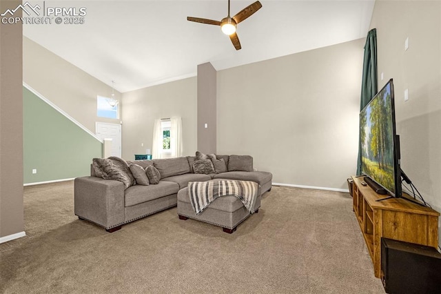 8290 Meadowcrest Dr, Fountain, CO 80817 - living area with carpet floors, ceiling fan, and baseboards