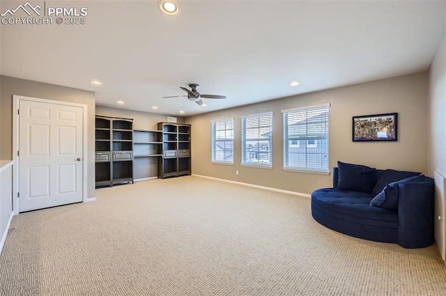 7225 Horizon Wood Ln, Colorado Springs, CO 80927 - sitting room featuring carpet flooring, ceiling fan, baseboards, and recessed lighting