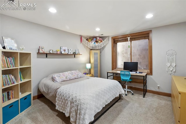 1230 Cottontail Trl, Woodland Park, CO 80863 - bedroom featuring baseboards, carpet floors, and recessed lighting