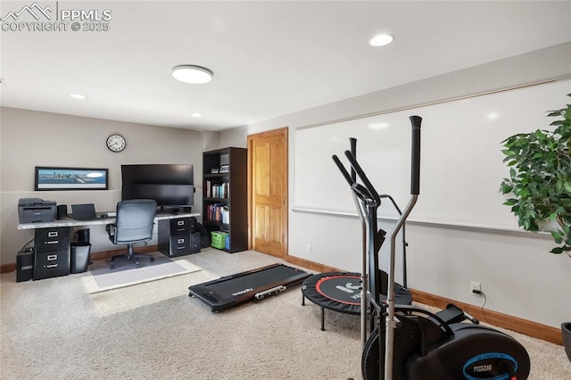 1230 Cottontail Trl, Woodland Park, CO 80863 - exercise area with baseboards, recessed lighting, and carpet flooring