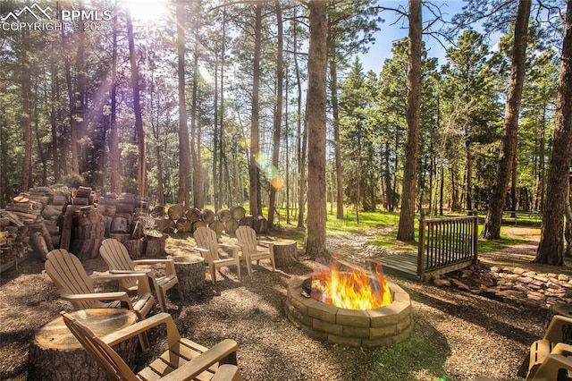 1230 Cottontail Trl, Woodland Park, CO 80863 - view of patio / terrace featuring a fire pit