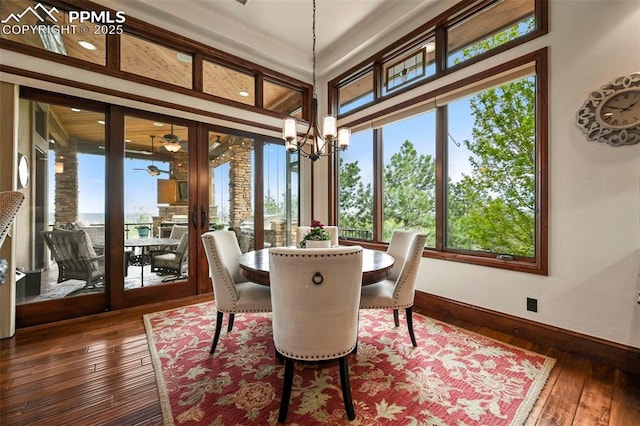 1624 Oakmoor Hts, Colorado Springs, CO 80906 - dining space with healthy amount of natural light, dark wood-style floors, and a ceiling fan