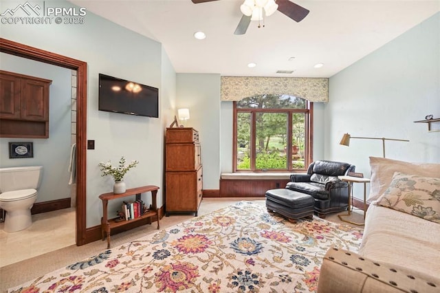 1624 Oakmoor Hts, Colorado Springs, CO 80906 - living room with ceiling fan, baseboards, carpet, and recessed lighting