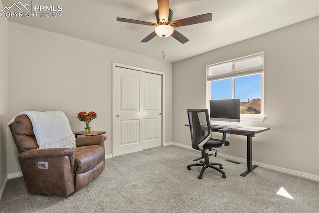 13124 Park Meadows Dr, Peyton, CO 80831 - carpeted office featuring ceiling fan and baseboards