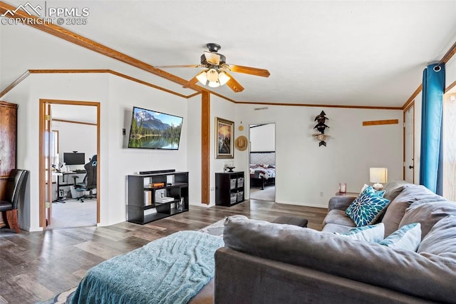 10635 Via Vaquaro Pt, Fountain, CO 80817 - living area with ceiling fan, wood finished floors, ornamental molding, and baseboards