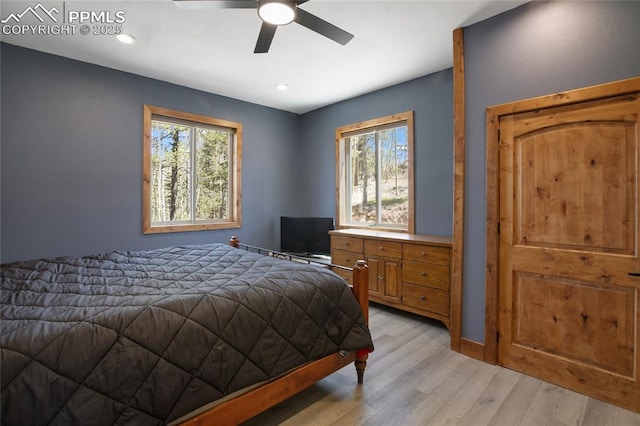 2747 County Road 61, Cripple Creek, CO 80813 - bedroom featuring light wood finished floors, a ceiling fan, and recessed lighting