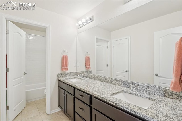 3197 Cool Meadow Pl, Castle Rock, CO 80104 - full bath with tile patterned flooring, double vanity, and washtub / shower combination