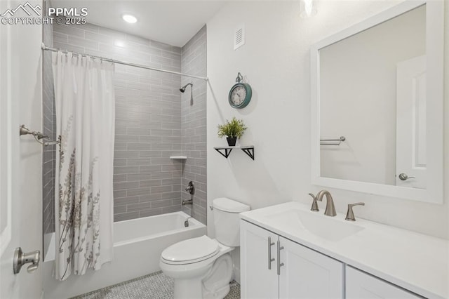 3197 Cool Meadow Pl, Castle Rock, CO 80104 - full bathroom featuring toilet, shower / bath combo, vanity, and tile patterned floors