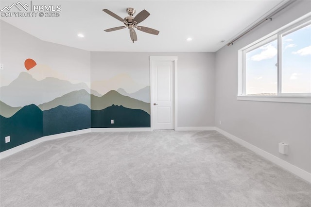 19887 Kershaw Ct, Monument, CO 80132 - unfurnished room featuring baseboards, ceiling fan, carpet flooring, and recessed lighting