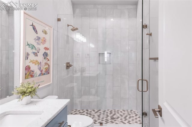 19887 Kershaw Ct, Monument, CO 80132 - bathroom with a shower stall, vanity, and toilet