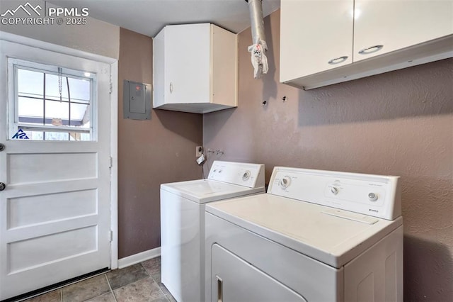 717 W Monroe St, Colorado Springs, CO 80907 - washroom featuring cabinet space, washing machine and clothes dryer, electric panel, and baseboards