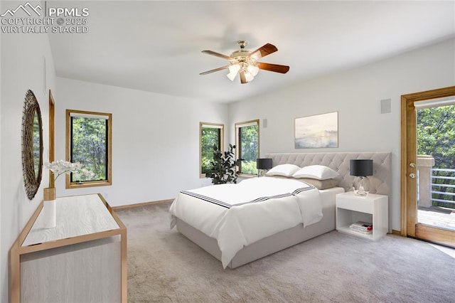 15635 Kingswood Dr, Colorado Springs, CO 80921 - bedroom featuring light carpet, access to outside, and ceiling fan