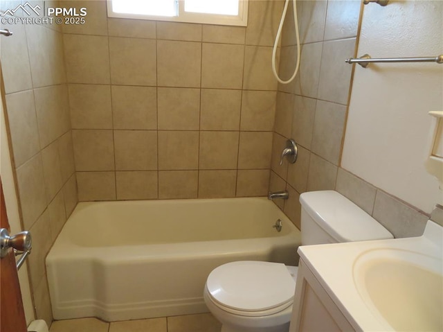 2354 E San Rafael St, Colorado Springs, CO 80909 - bathroom featuring toilet, vanity, bathtub / shower combination, and tile patterned floors