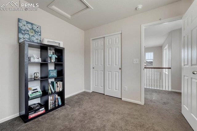 3793 Cadence Dr, Castle Rock, CO 80109 - unfurnished bedroom with carpet, attic access, and a closet