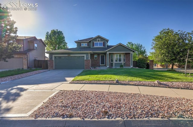 view of front of property featuring brick siding, driveway, and a garage