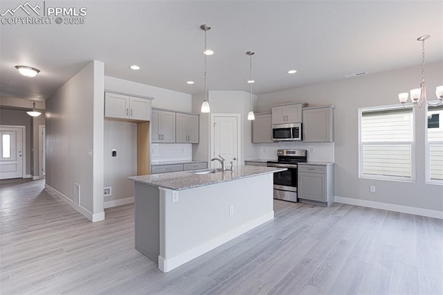 6045 Miller Run Pl, Colorado Springs, CO 80924 - kitchen with appliances with stainless steel finishes, gray cabinets, a sink, backsplash, and recessed lighting