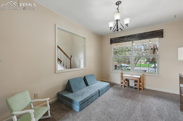 4765 Signal Rock Rd, Colorado Springs, CO 80922 - living area with a chandelier, baseboards, and carpet floors