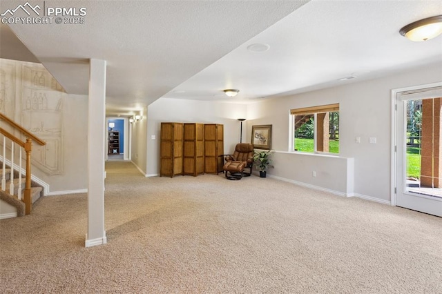 living area featuring carpet, healthy amount of natural light, and baseboards